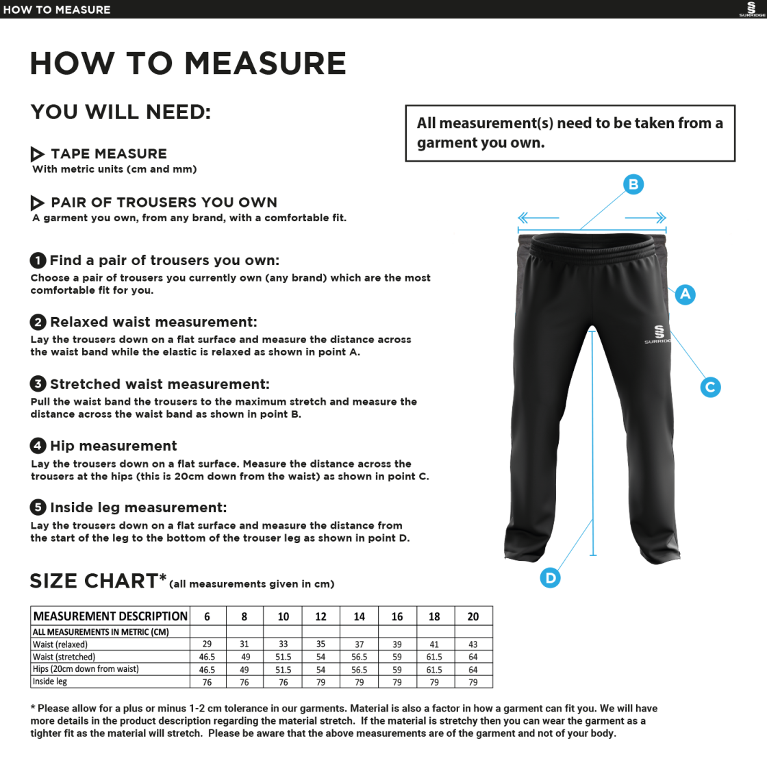 KNIGHTS CC Women's Ripstop Track Pant : Navy - Size Guide