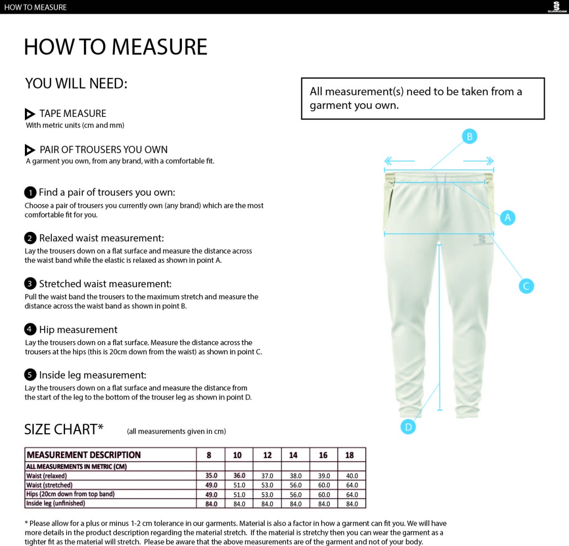KNIGHTS CC Ergo Playing Women`s Pant - Size Guide