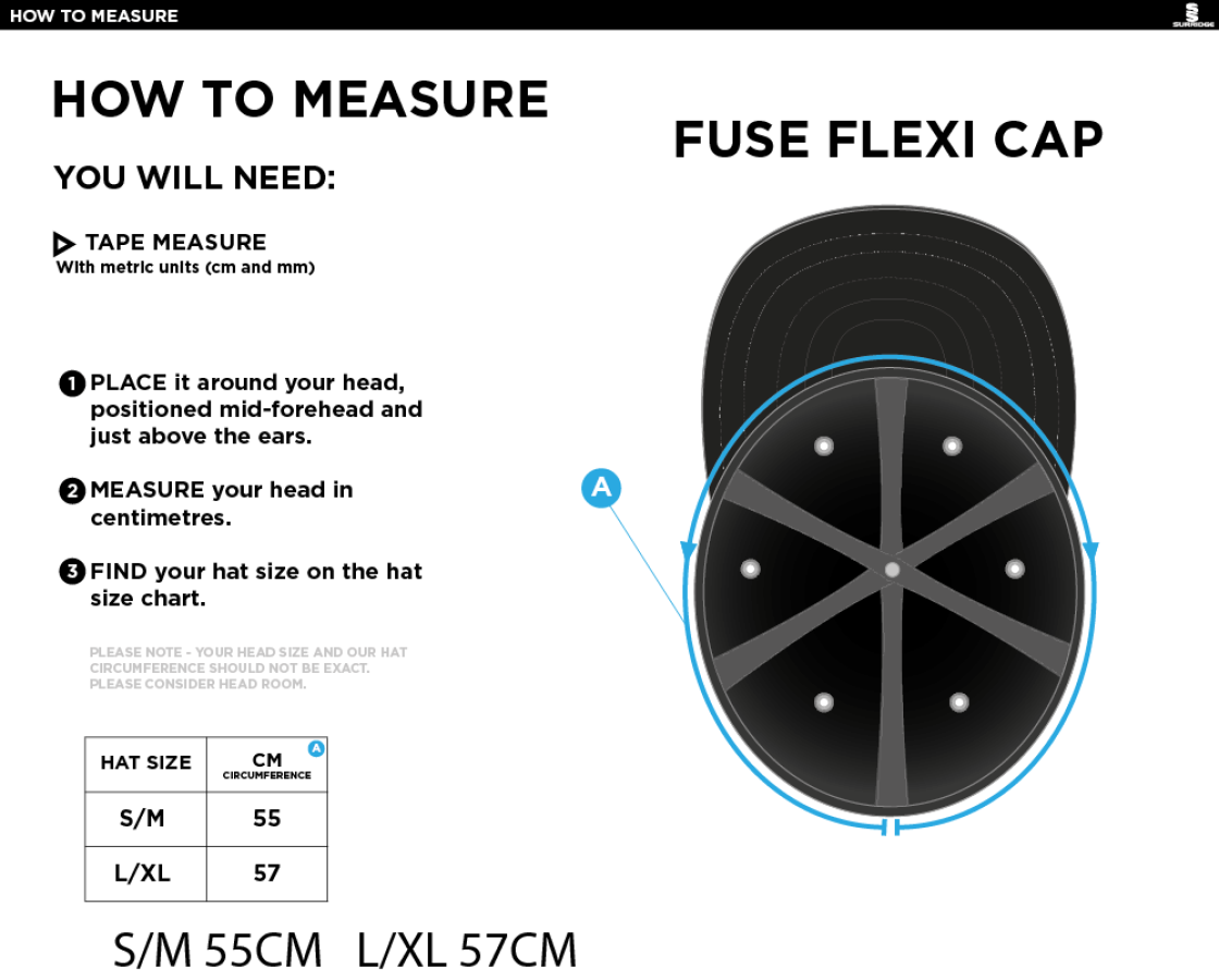 KNIGHTS CC Fuse Flexi Cap - Navy - Size Guide