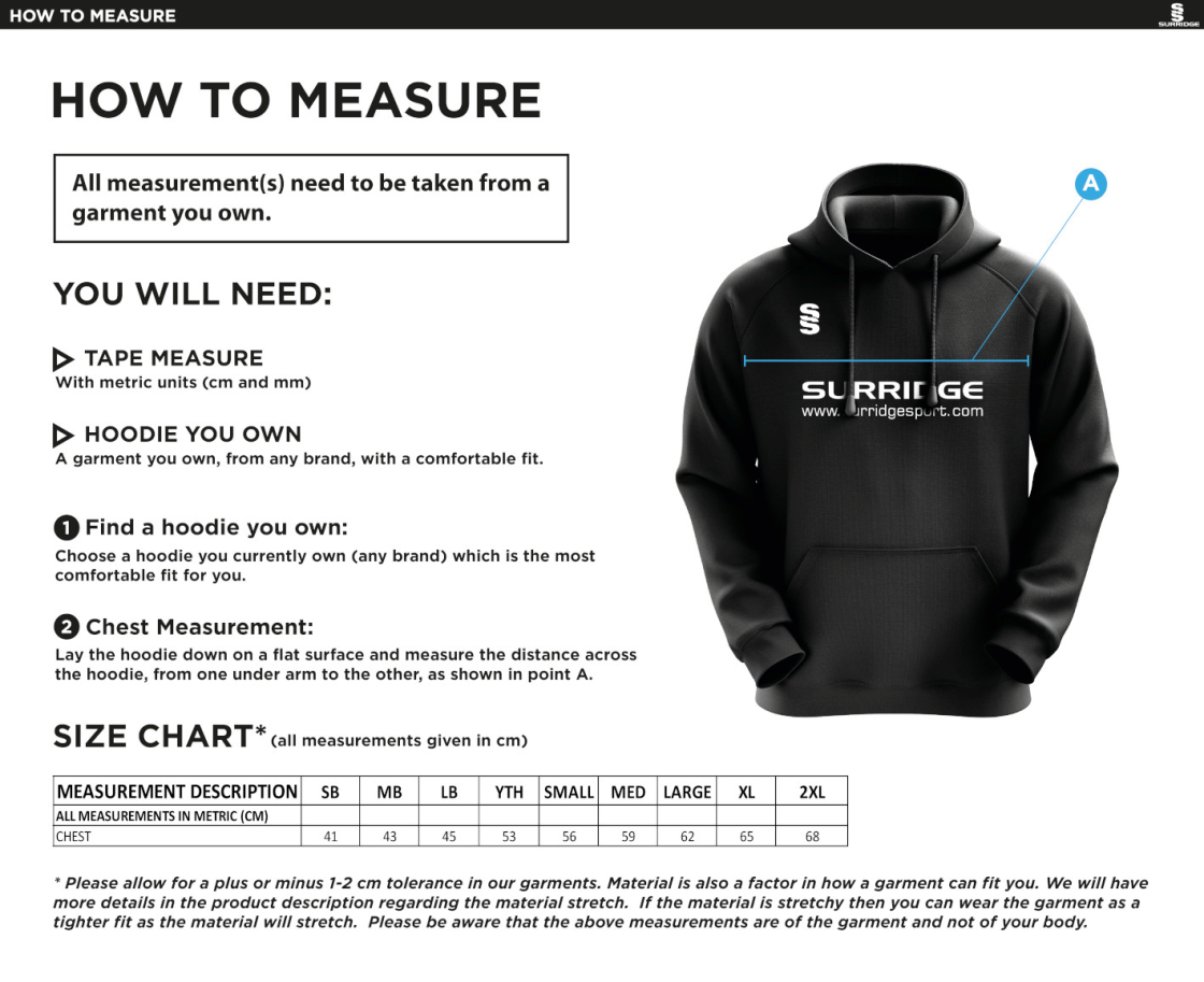 Knights CC - Blade Hoody - Size Guide