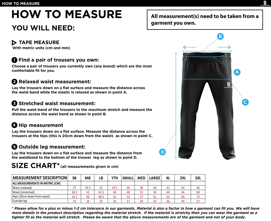 KNIGHTS CC Rip Stop Track Pant : Navy - Size Guide