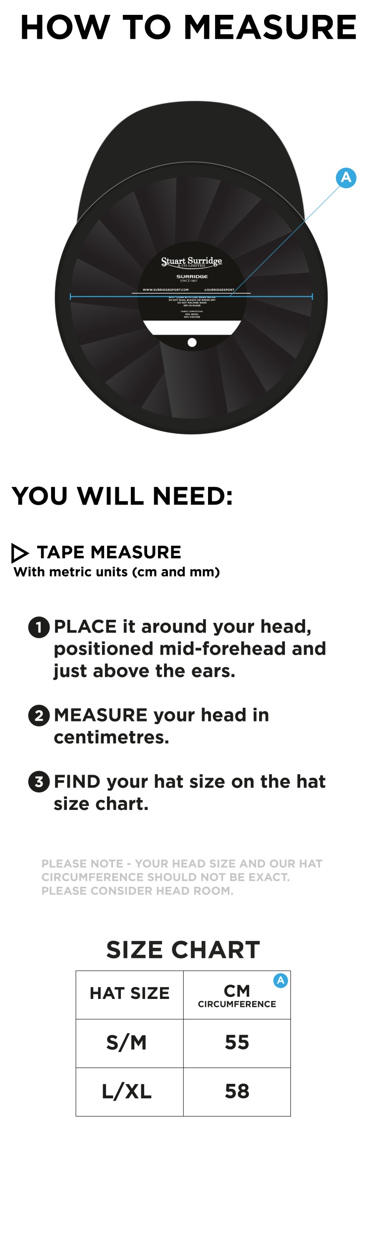 KNIGHTS CC Baggy Cricket Cap - Navy - Size Guide