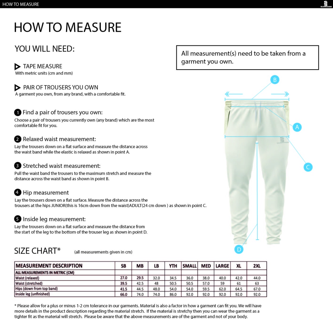 Knights CC - Ergo Playing Pant - Size Guide