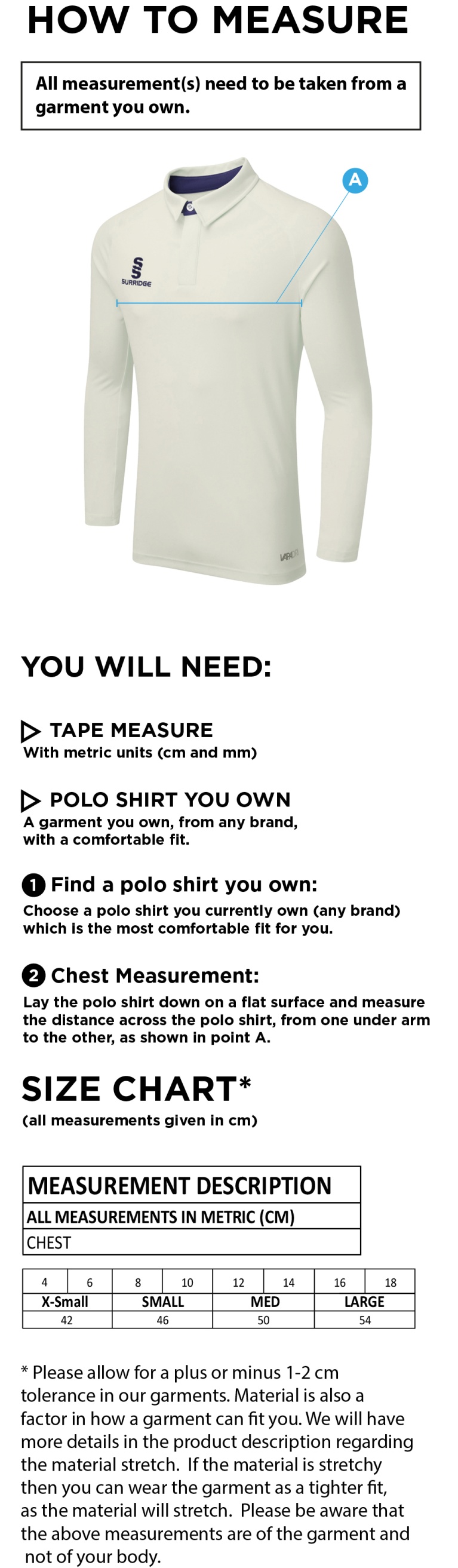 knights cc DUAL LONG SLEEVE CRICKET SHIRT (WOMENS)-Ivory - Size Guide