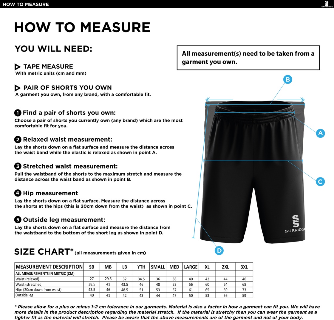 Knights CC - Blade Training Shorts - Size Guide