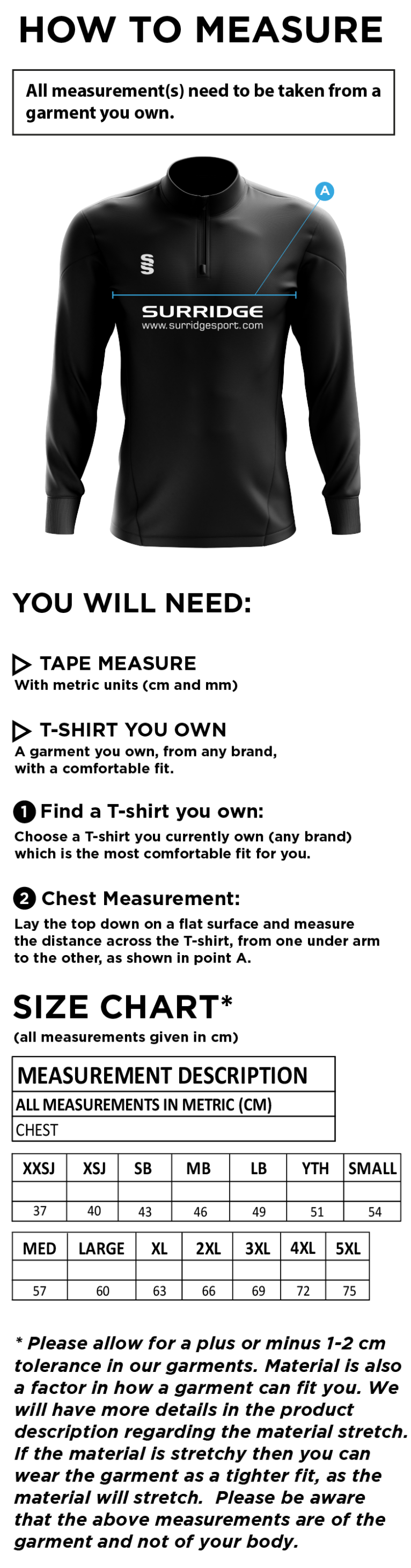 Knights CC - Blade Performance Top - Size Guide
